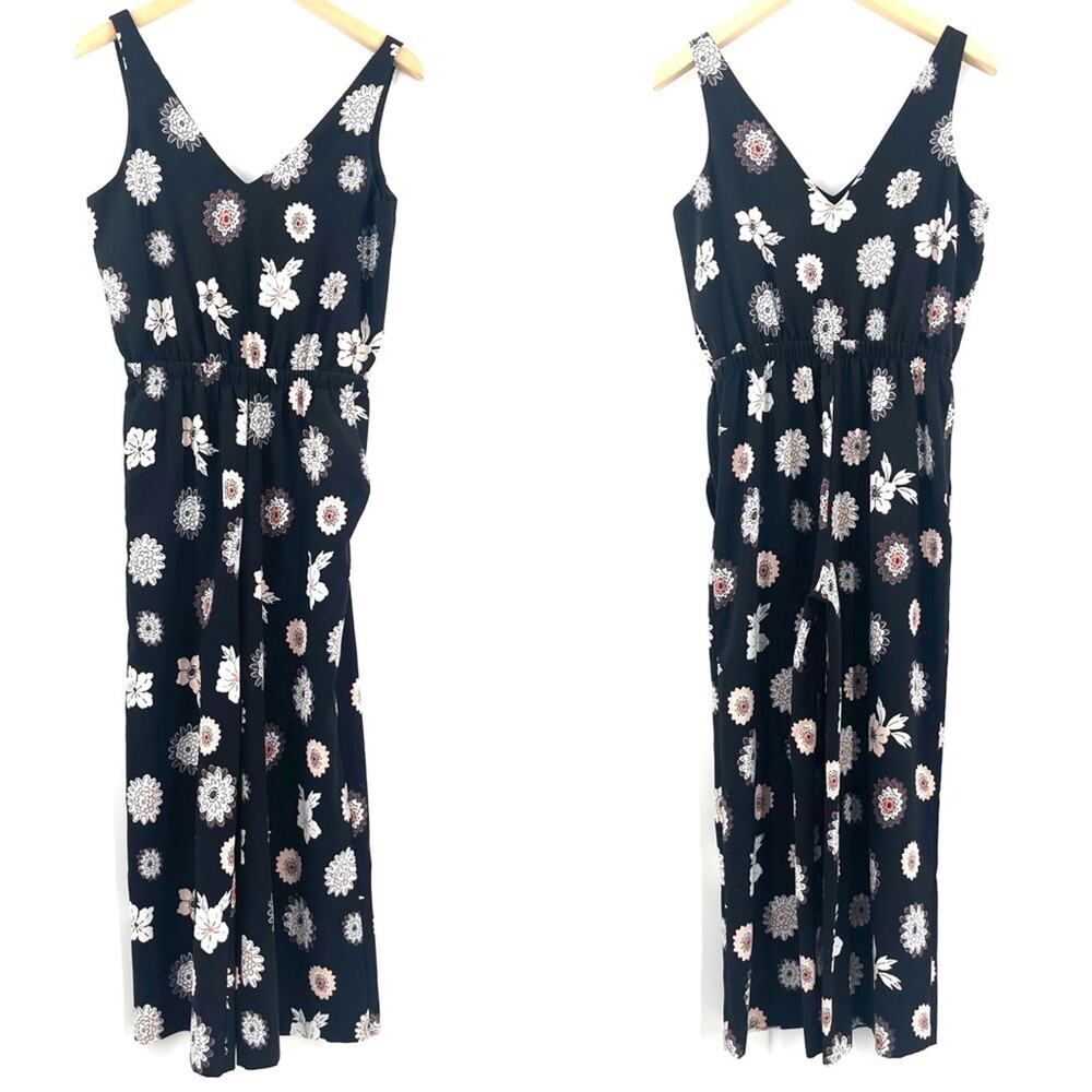 ANN TAYLOR LOFT Outlet Jumpsuit Size Extra Small Black Bloom Floral Office Work - Picture 3 of 12